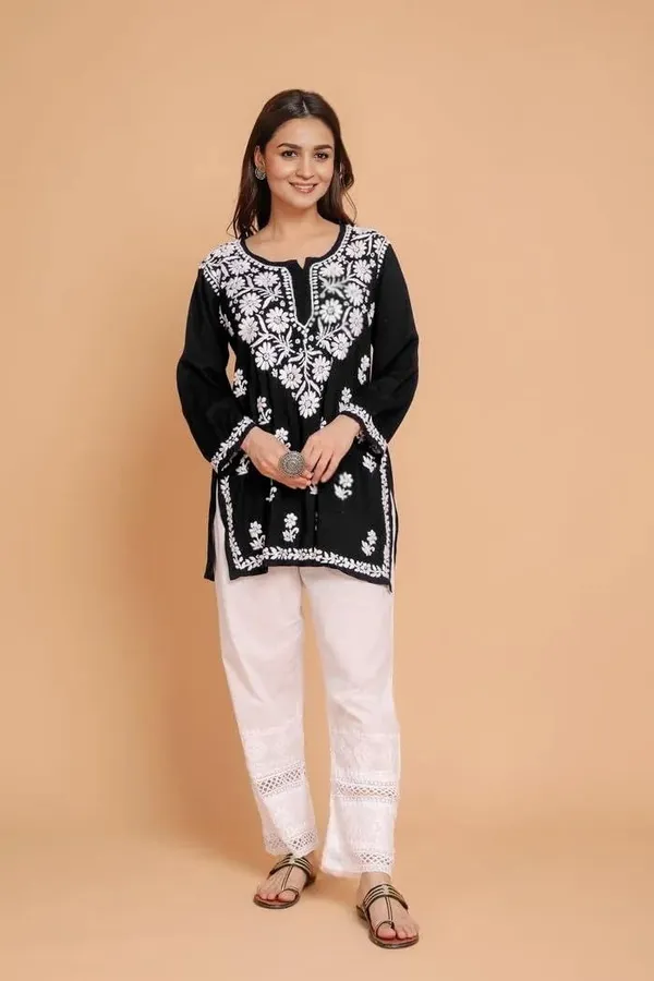 Rudra_Lifestyle_Women_Chikan_Embroidery_A-Line_Kurta_Black