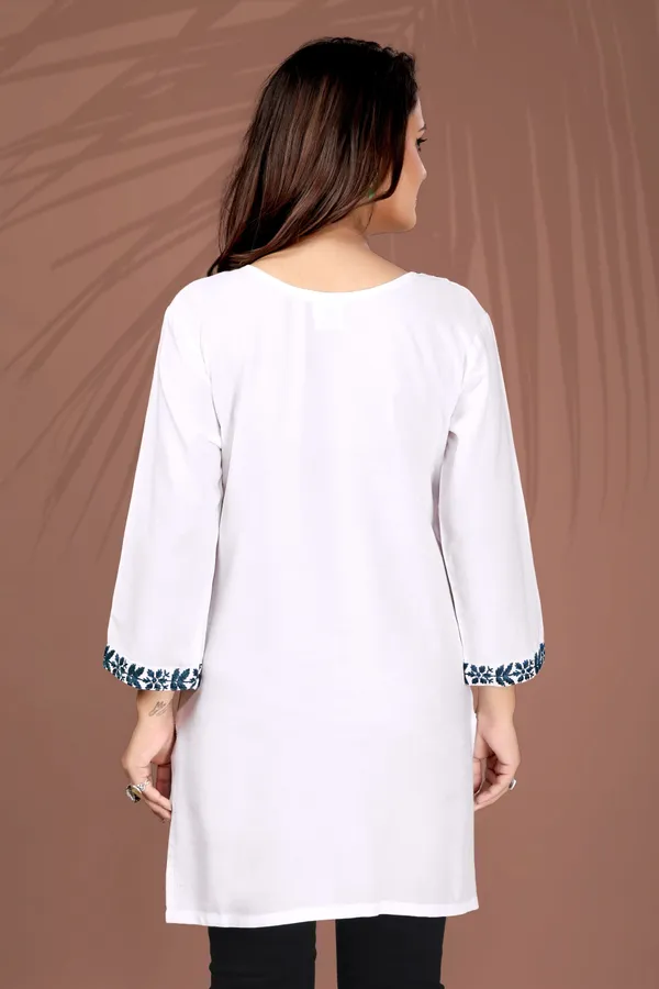 Rudra_Lifestyle_Women_Chikan_Embroidery_A-Line_Kurta_White_And_Dark_Blue