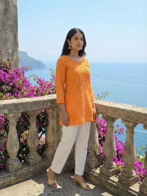 Rudra_Lifestyle_Women_Dyed/Ombre_A-Line_Kurta_Orange
