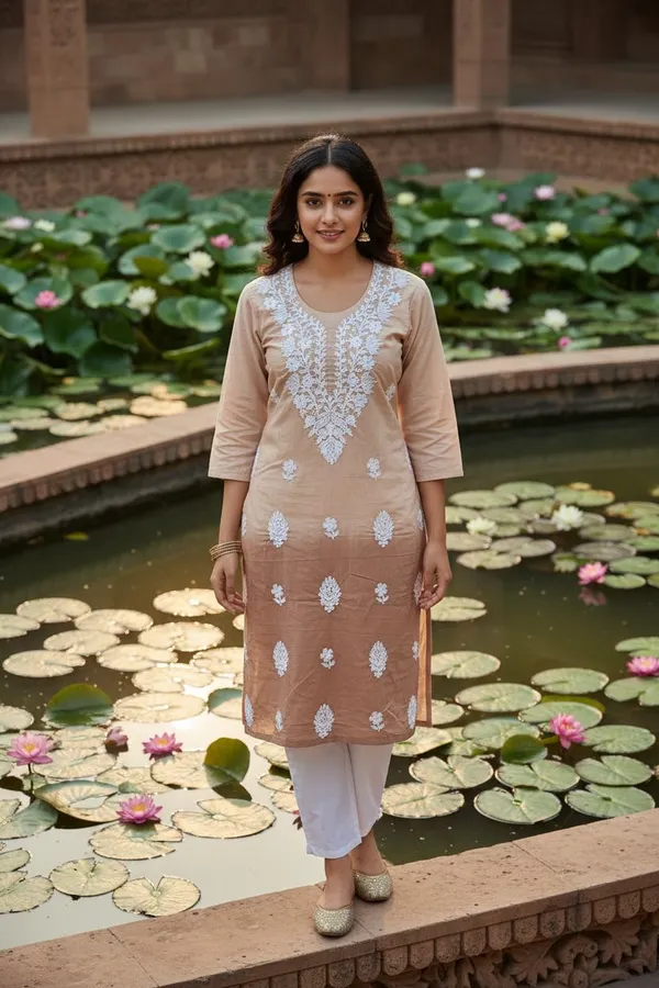 Rudra_Lifestyle_Women_Chikan_Embroidery_A-Line_Kurta_Brown