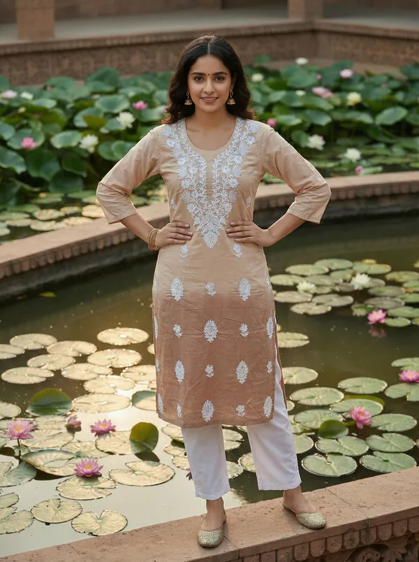 Rudra_Lifestyle_Women_Chikan_Embroidery_A-Line_Kurta_Brown