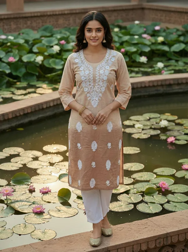 Rudra_Lifestyle_Women_Chikan_Embroidery_A-Line_Kurta_Brown