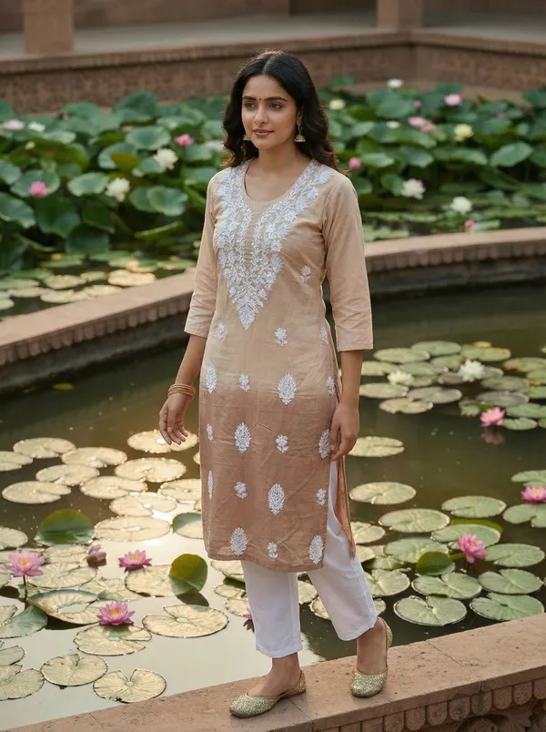 Rudra_Lifestyle_Women_Chikan_Embroidery_A-Line_Kurta_Brown