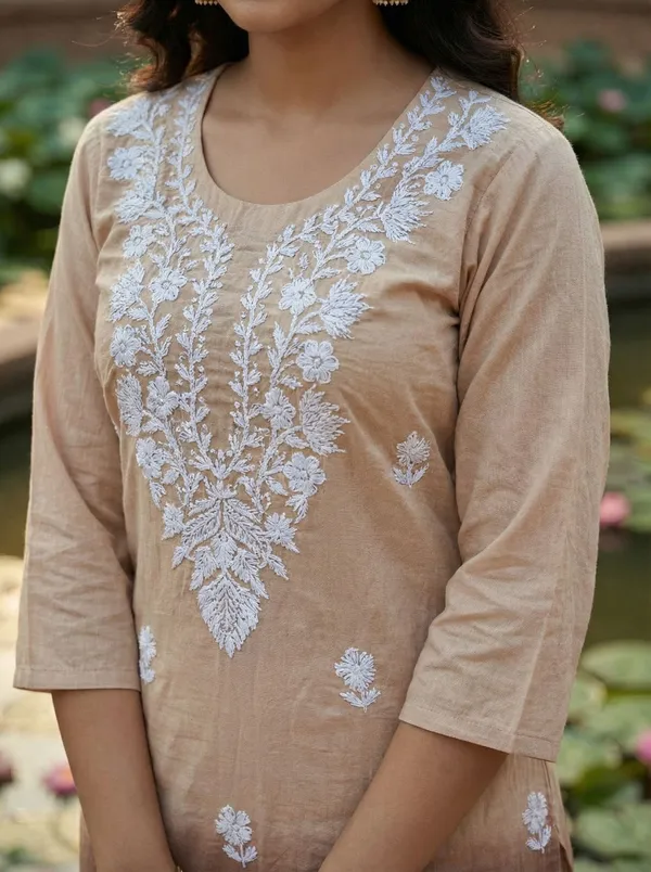 Rudra_Lifestyle_Women_Chikan_Embroidery_A-Line_Kurta_Brown