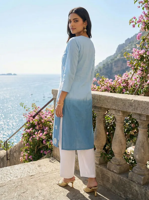 Rudra_Lifestyle_Women_Chikan_Embroidery_A-Line_Kurta_Light_Blue