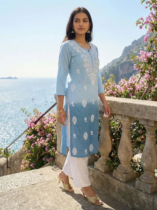 Rudra_Lifestyle_Women_Chikan_Embroidery_A-Line_Kurta_Light_Blue