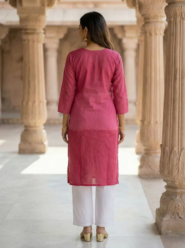 Rudra_Lifestyle_Women_Chikan_Embroidery_A-Line_Kurta_Pink