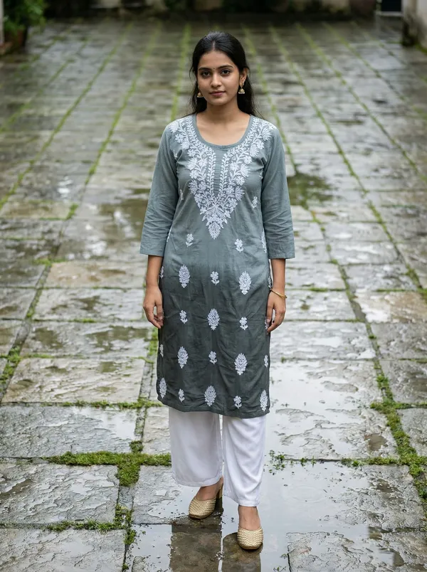 Rudra_Lifestyle_Women_Chikan_Embroidery_A-Line_Kurta_Grey