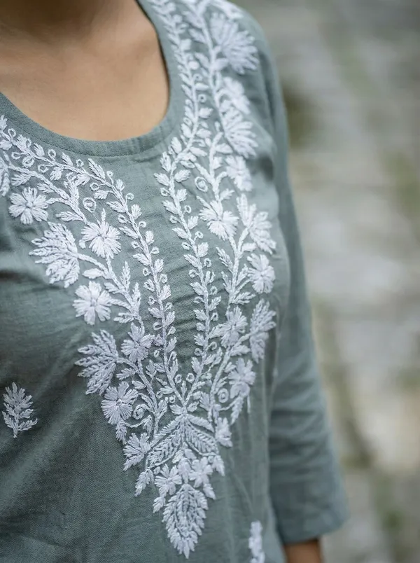 Rudra_Lifestyle_Women_Chikan_Embroidery_A-Line_Kurta_Grey