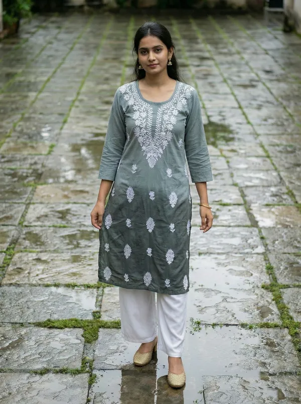Rudra_Lifestyle_Women_Chikan_Embroidery_A-Line_Kurta_Grey
