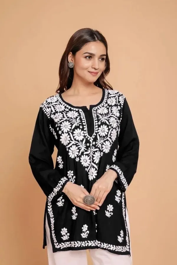 Rudra_Lifestyle_Women_Chikan_Embroidery_Kurta_Black