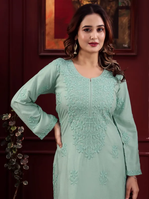 Rudra_Lifestyle_Sea_Green_Chikankari_Embroidered_Rayon_Kurta_Palazzo_Set