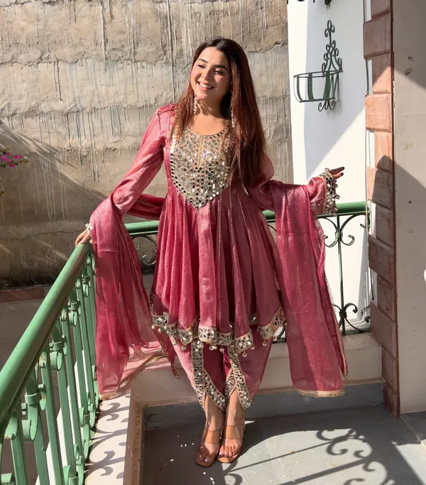 Rudralifestyle_Women_Ethnic_Top_Palazzo_Dupatta_Set