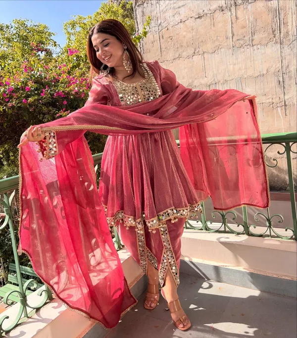 Rudralifestyle_Women_Ethnic_Top_Palazzo_Dupatta_Set