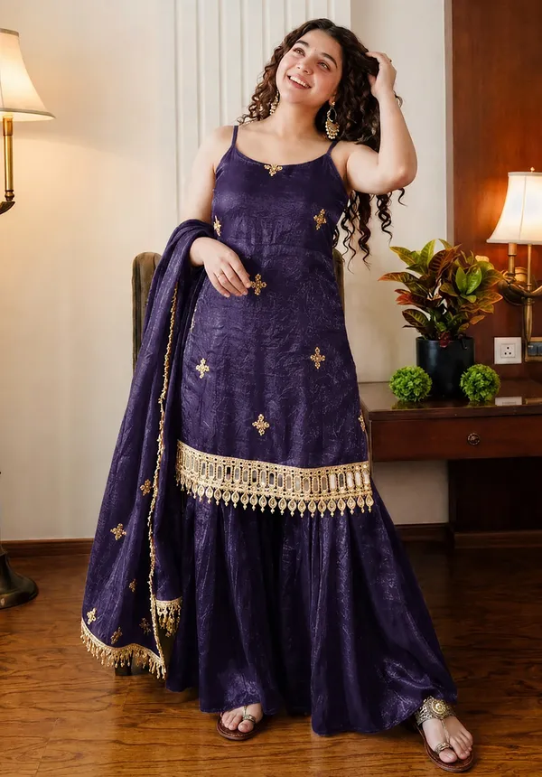 Rudralifestyle_Women_Ethnic_Top_Palazzo_Dupatta_Set