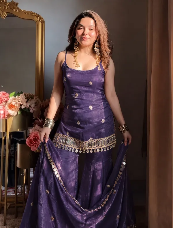 Rudralifestyle_Women_Ethnic_Top_Palazzo_Dupatta_Set