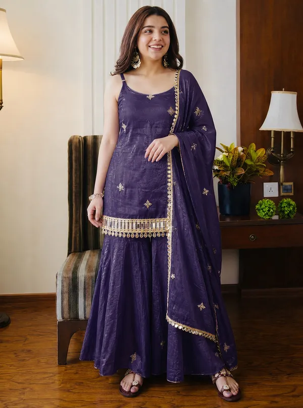 Rudralifestyle_Women_Ethnic_Top_Palazzo_Dupatta_Set
