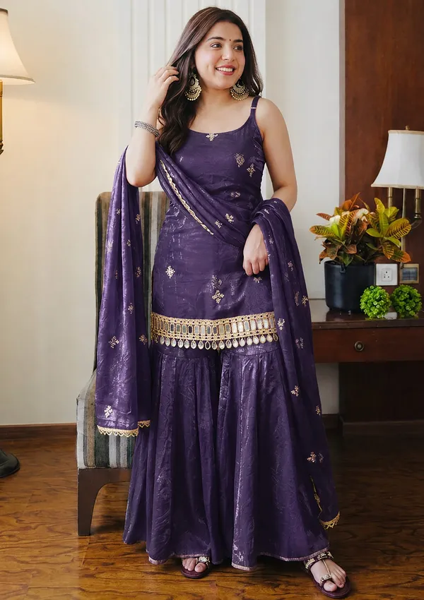 Rudralifestyle_Women_Ethnic_Top_Palazzo_Dupatta_Set