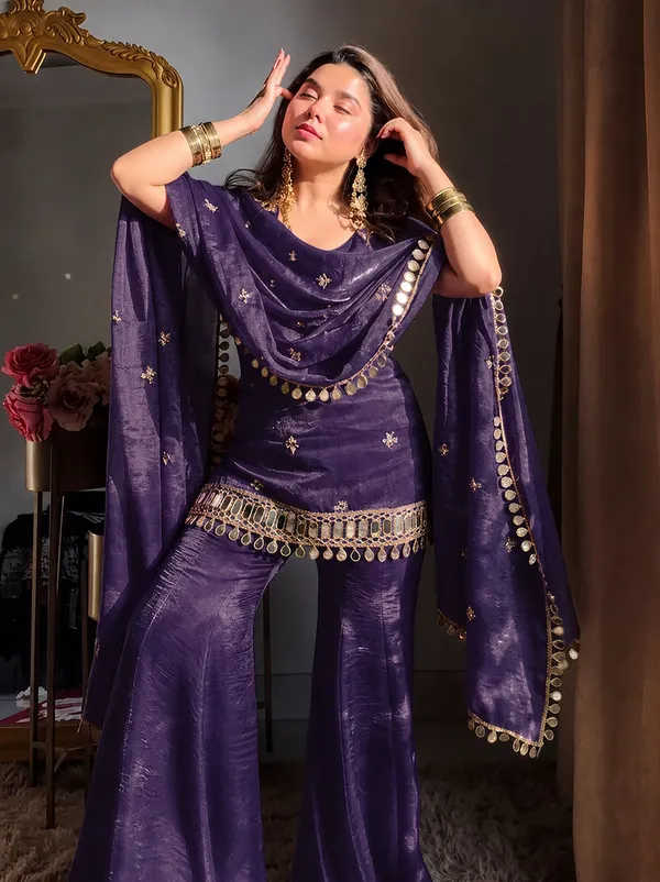 Rudralifestyle_Women_Ethnic_Top_Palazzo_Dupatta_Set