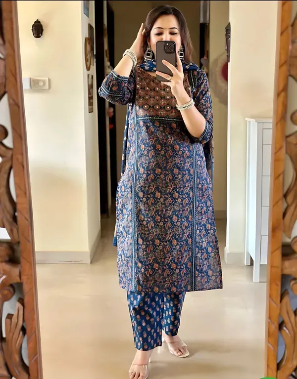 Indigo_Cotton_Kurta_Set_For_Women_(3Pc)
