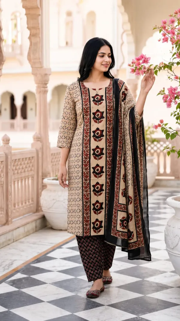 Beige_Floral_Handblock_Print_Cotton_Kurta_Set_with_Printed_Dupatta_for_Women