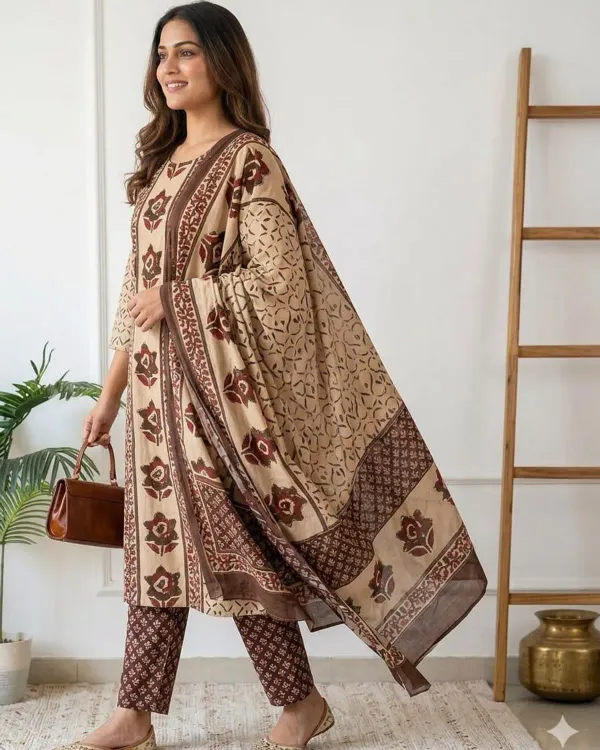 Beige_Floral_Handblock_Print_Cotton_Kurta_Set_with_Printed_Dupatta_for_Women