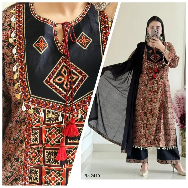 Black_&_Rust_Printed_A-Line_Kurta_Set_with_Embroidered_Yoke