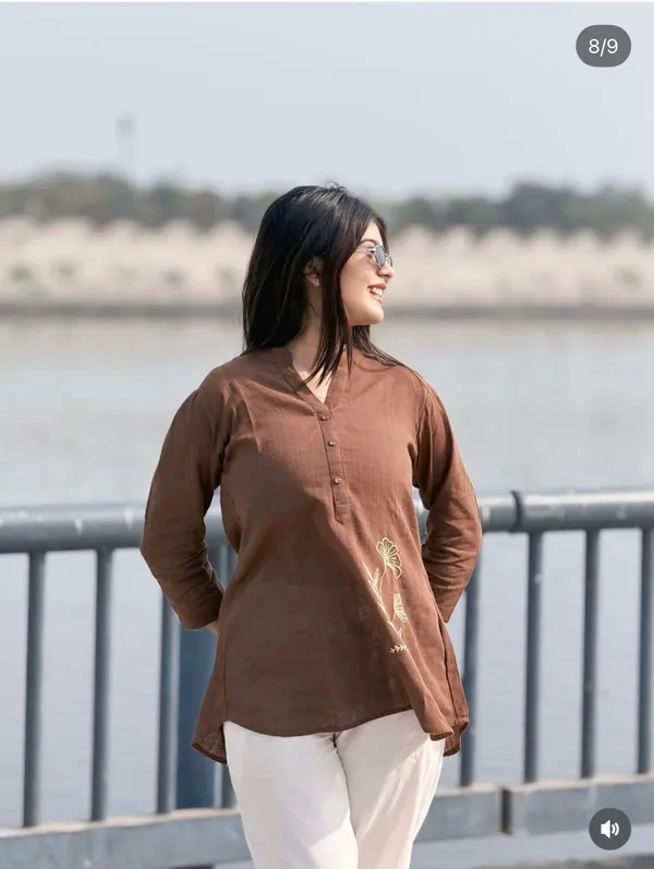 Elegant_Brown_Embroidered_Kurta_with_White_Straight_Pants