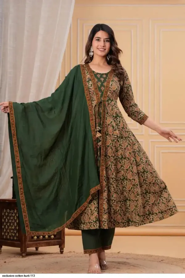Emerald_Green_Floral_Printed_Anarkali_Kurta_Set_with_Dupatta