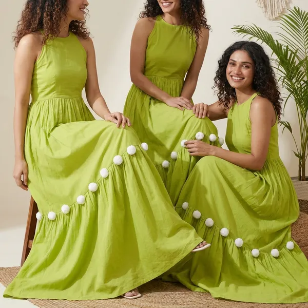 Green_Cotton_And_Rayon_Dress_For_Women