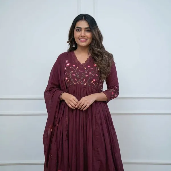 Wine_Cotton_Anarkali_Set_For_Women_(3Pc)
