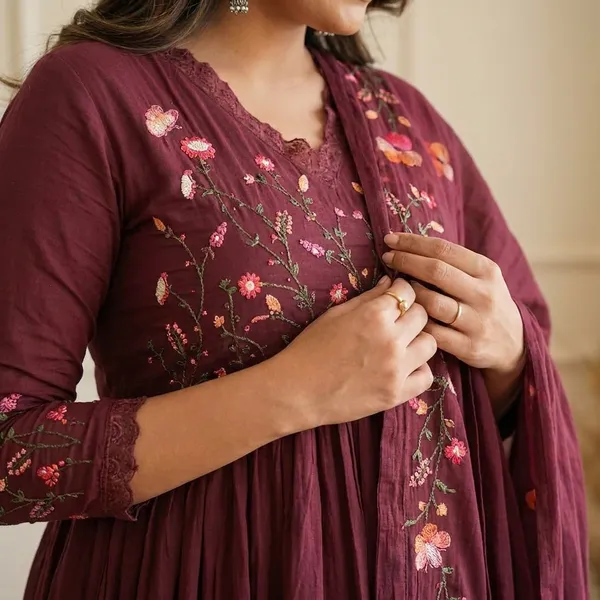 Wine_Cotton_Anarkali_Set_For_Women_(3Pc)