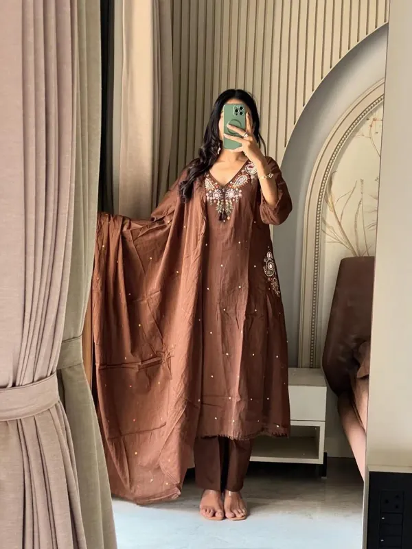 Mocha_Brown_Embroidered_Anarkali_Kurta_Set_with_Dupatta