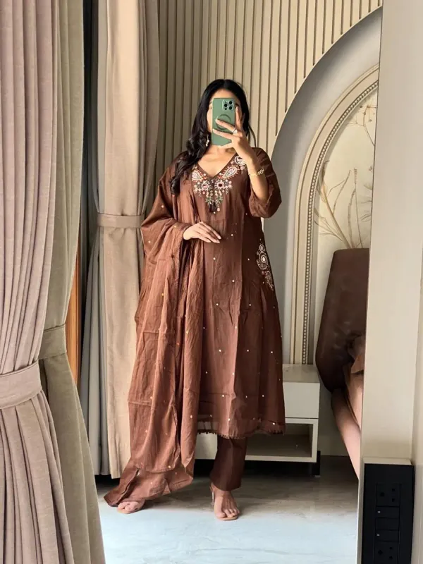 Mocha_Brown_Embroidered_Anarkali_Kurta_Set_with_Dupatta