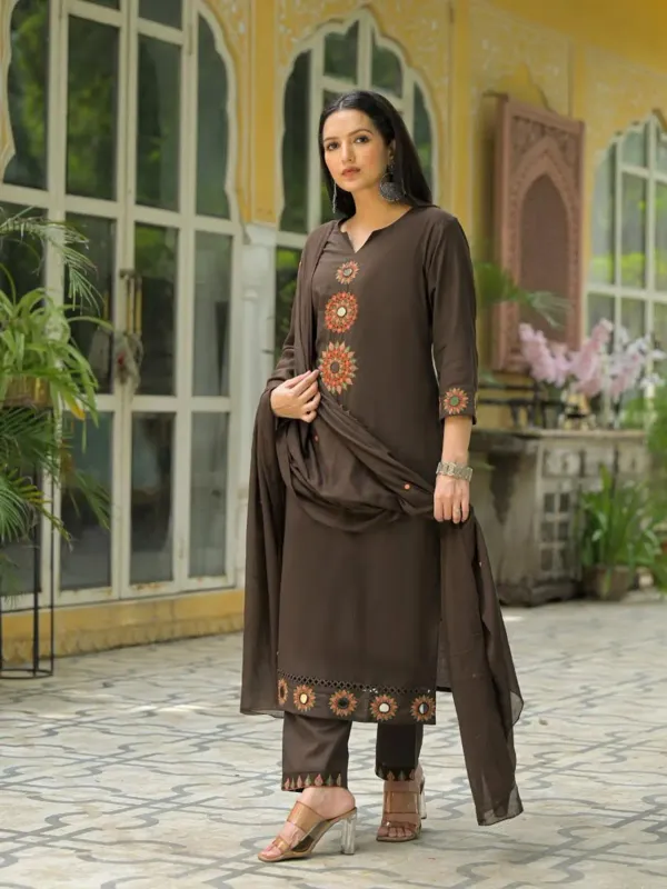Mocha_Brown_Floral_Embroidered_Kurta_Set_with_Dupatta