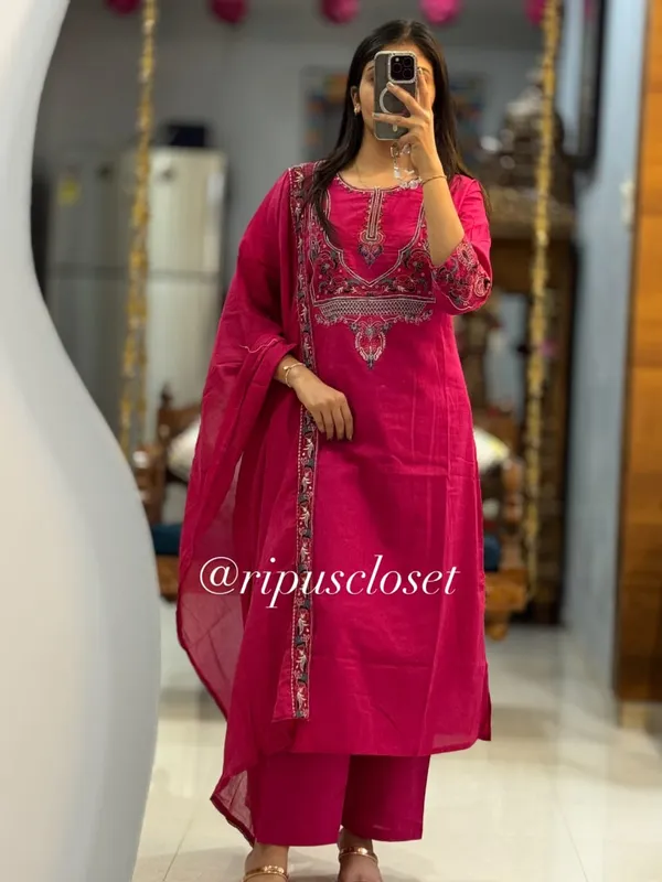 Rani_Pink_Embroidered_Cotton_Kurta_Pant_&_Dupatta_Set_for_Women