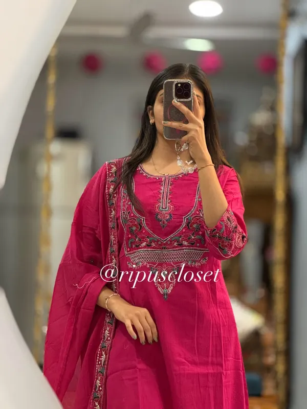 Rani_Pink_Embroidered_Cotton_Kurta_Pant_&_Dupatta_Set_for_Women