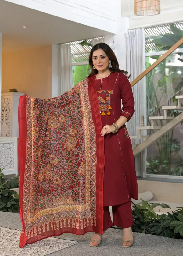 Royal_Maroon_Embroidered_Kurta_Set_with_Printed_Dupatta