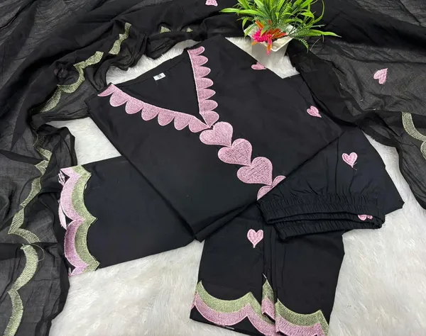 Women’s_Black_3-Piece_Ethnic_Suit_Set_with_Pink_Heart_Embroidery_&_Scalloped_Border