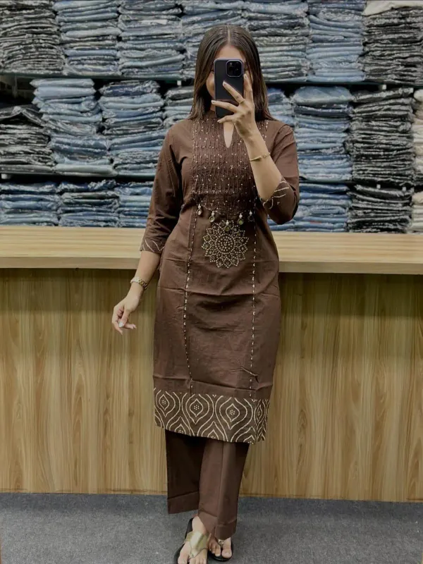 Women’s_Chocolate_Brown_Hand_Block_Printed_Kurta_with_Pants_&_Dupatta_Set