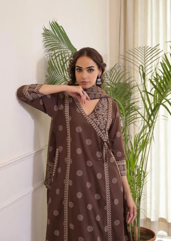 Women’s_Chocolate_Brown_Printed_Cotton_Kurta_with_Palazzo_&_Dupatta_Set
