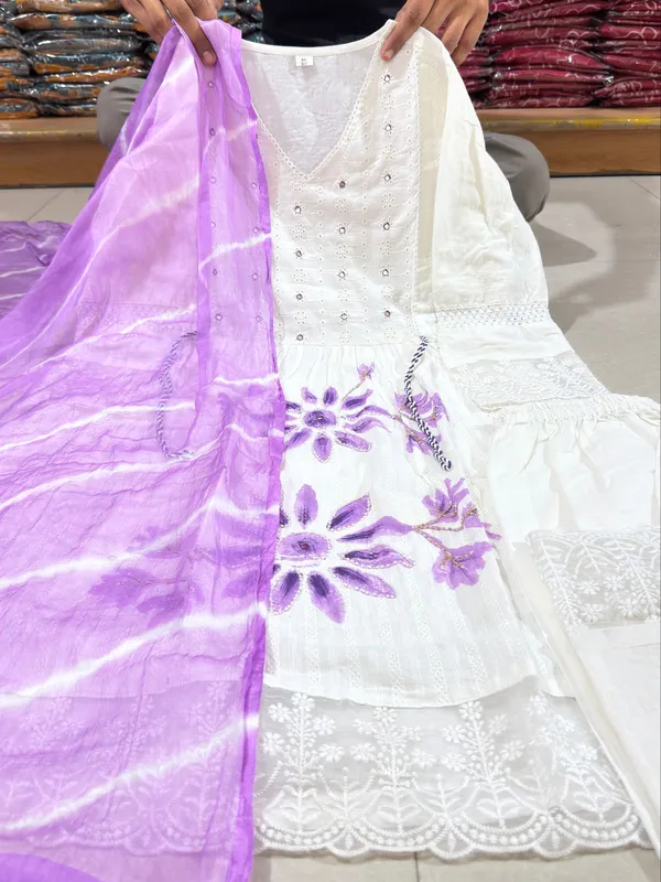 Women’s_Cream_Embroidered_Kurta_Set_with_Purple_Dupatta
