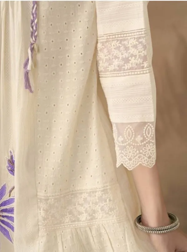 Women’s_Cream_Embroidered_Kurta_Set_with_Purple_Dupatta
