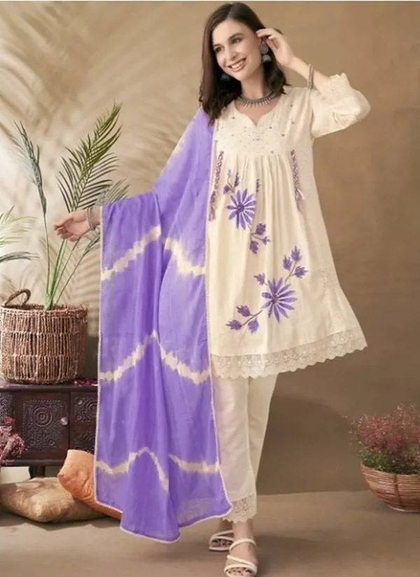 Women’s_Cream_Embroidered_Kurta_Set_with_Purple_Dupatta