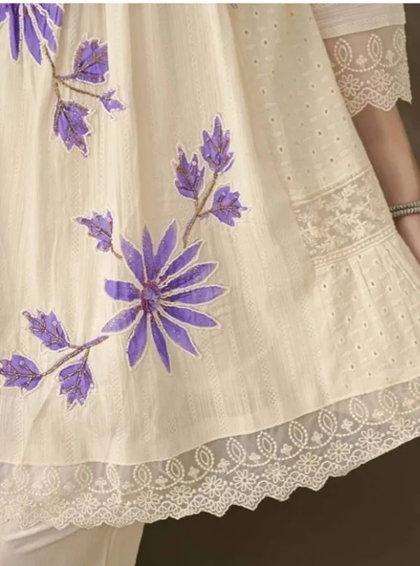 Women’s_Cream_Embroidered_Kurta_Set_with_Purple_Dupatta