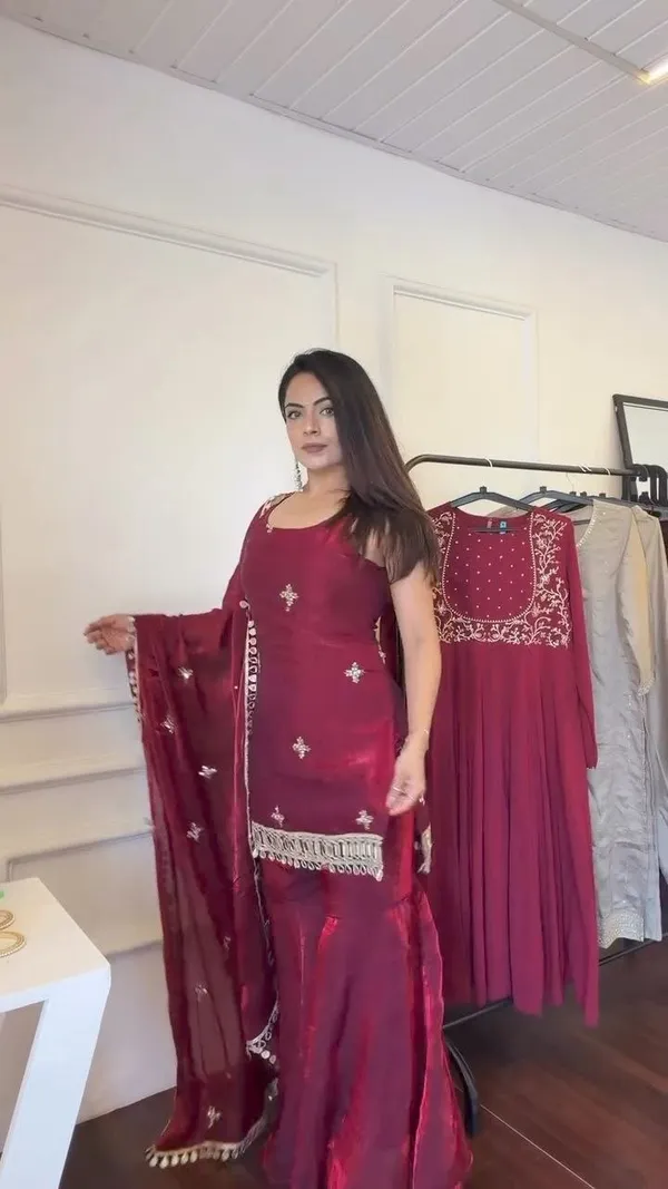 Women’s_Maroon_Silk_Salwar_Suit_Set_with_Embroidered_Kurti,_Sharara_Pants_and_Designer_Dupatta_|_Jaipuri_Clothing