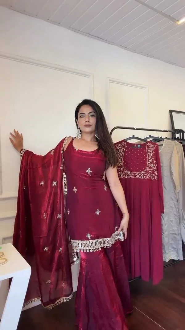 Women’s_Maroon_Silk_Salwar_Suit_Set_with_Embroidered_Kurti,_Sharara_Pants_and_Designer_Dupatta_|_Jaipuri_Clothing