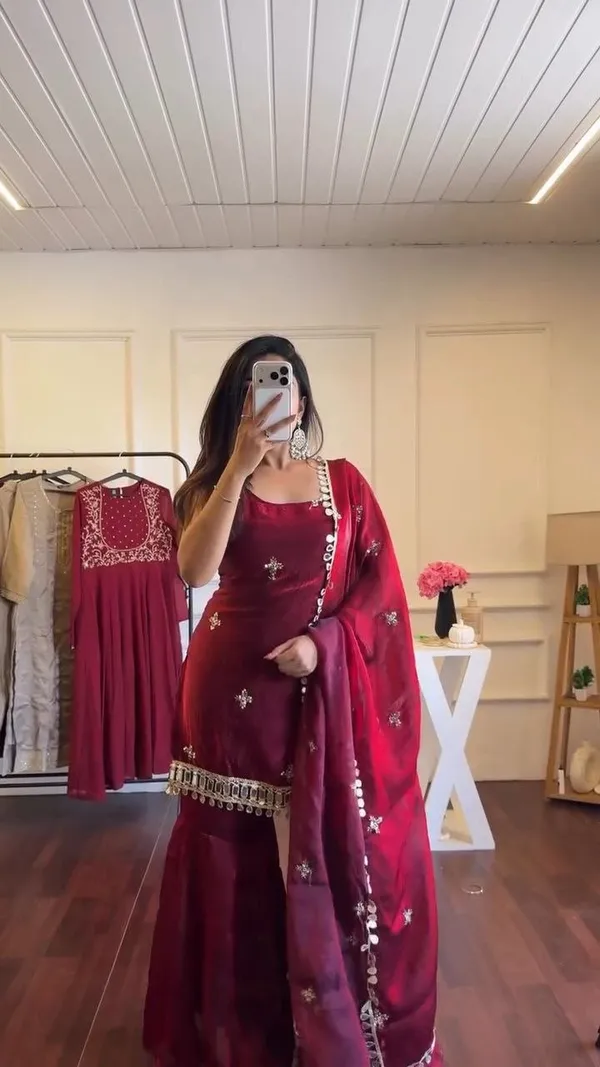 Women’s_Maroon_Silk_Salwar_Suit_Set_with_Embroidered_Kurti,_Sharara_Pants_and_Designer_Dupatta_|_Jaipuri_Clothing