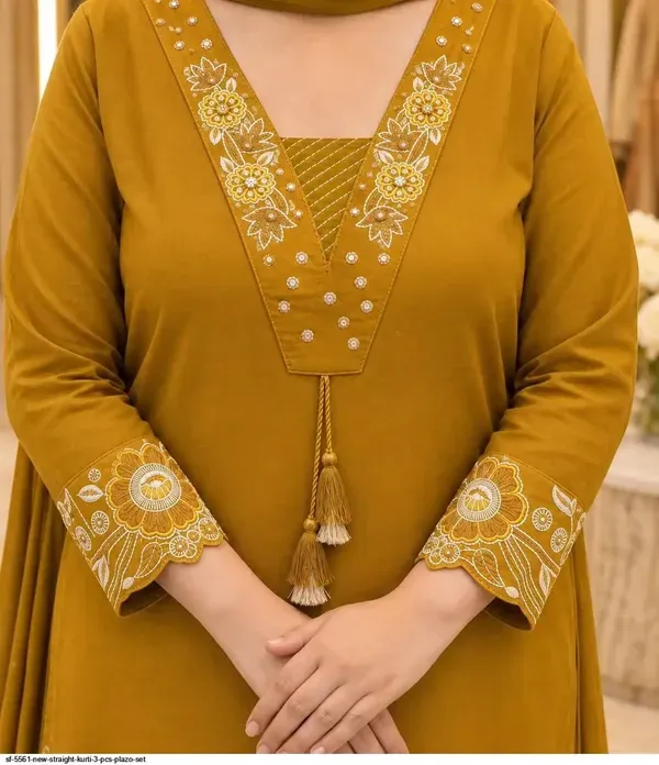 Women’s_Mustard_Yellow_Cotton_Straight_Kurti_Palazzo_Set_with_Embroidered_Neckline_and_Matching_Dupatta_|_Jaipuri_Clothing