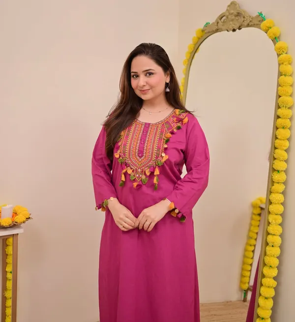 Women’s_Pink_Embroidered_Cotton_Kurta_with_Decorative_Neckline_&_Tassel_Detailing